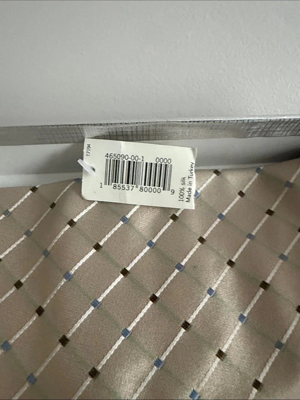 Banana Republic Beige Silk Grid Tie with Blue & Dark Accent Dots